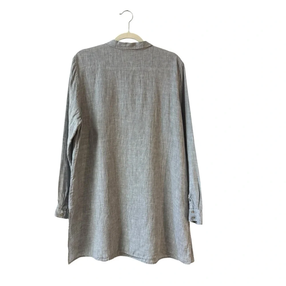 Eileen Fisher Organic Linen Tunic Popover Shirt Dress Chambray Blue‎ Size LG - Picture 3 of 12